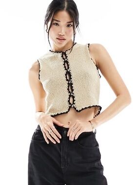 Cotton On white Knit Crop Top with Black Trim